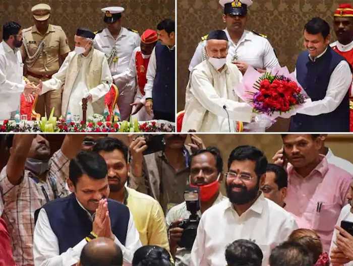 महाराष्ट्र : एकनाथ शिंदे बने मुख्यमंत्री, देवेंद्र फडणवीस ने ली उपमुख्यमंत्री पद की शपथ